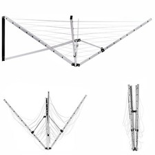 5 ARM 26M FOLDING WALL MOUNTED CLOTHES AIRER DRYER WASHING LINE OUTDOOR GARDEN