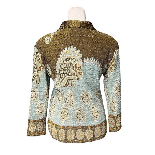 Alberto Makali Green Stretch Crepe Button Front Top Size Medium - Picture 4 of 5