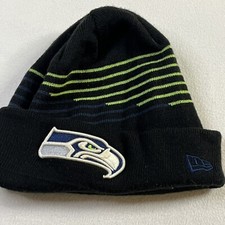 New Era NFL SEATTLE SEAHAWKS Knit Beanie Cap Hat Black Stripe Winter Big Logo