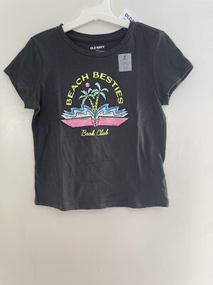 Old Navy Kid Girls Beach Besties Book Club Short Sleeve Shirt Panther Gray S 6-7