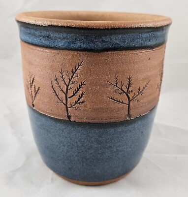 Potternot Pottery Handmade Wheelthrown Branson Mo Tree design Utensil Crock 6''