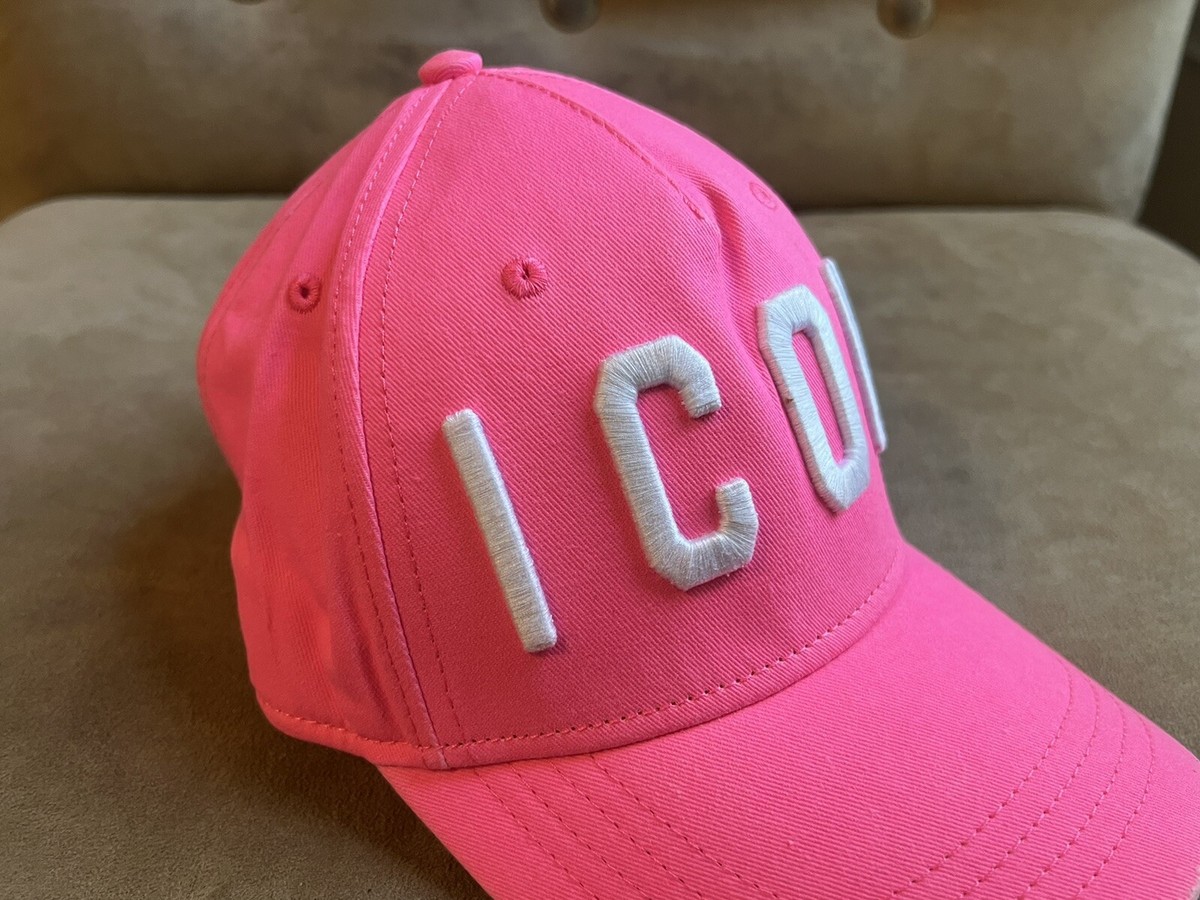 DSQUARED² FLOURESCENT PINK WHITE ICON BROIDERED LOGO HAT CAP UN