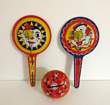  3 Vintage KIRCHHOF Life of the Party Metal Tin Litho Noisemakers Made U.S.A.