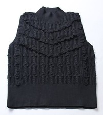 Cece Women's Mock Neck Knit Ruffle Trim Sleeveless Sweater EJ3 Black Large NWT