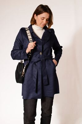 PRINCIPLES Womens Dark Navy Moleskin Faux Suede Coat Jacket UK