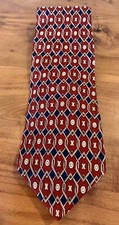 Geoffrey Beene 100% Silk Geometric Red Blue Tie Made In USA