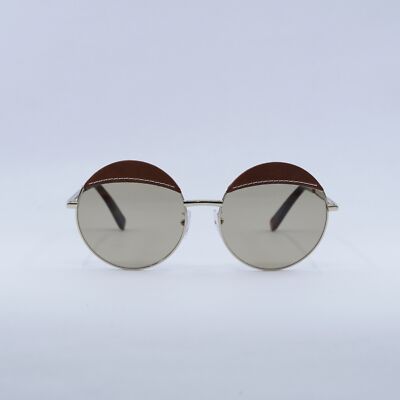 Loewe LW40007U 33N Round Sunglasses – Gold New LOEWE LW40007U 33N Gold/Brown Leather/Brown 58-17-140  main image 4