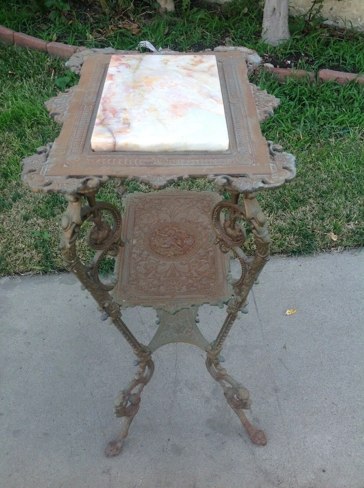 Vintage 19th Century Cast Iron Victorian Table 3 Tiers With Marble Top  - Image 2 of 4
