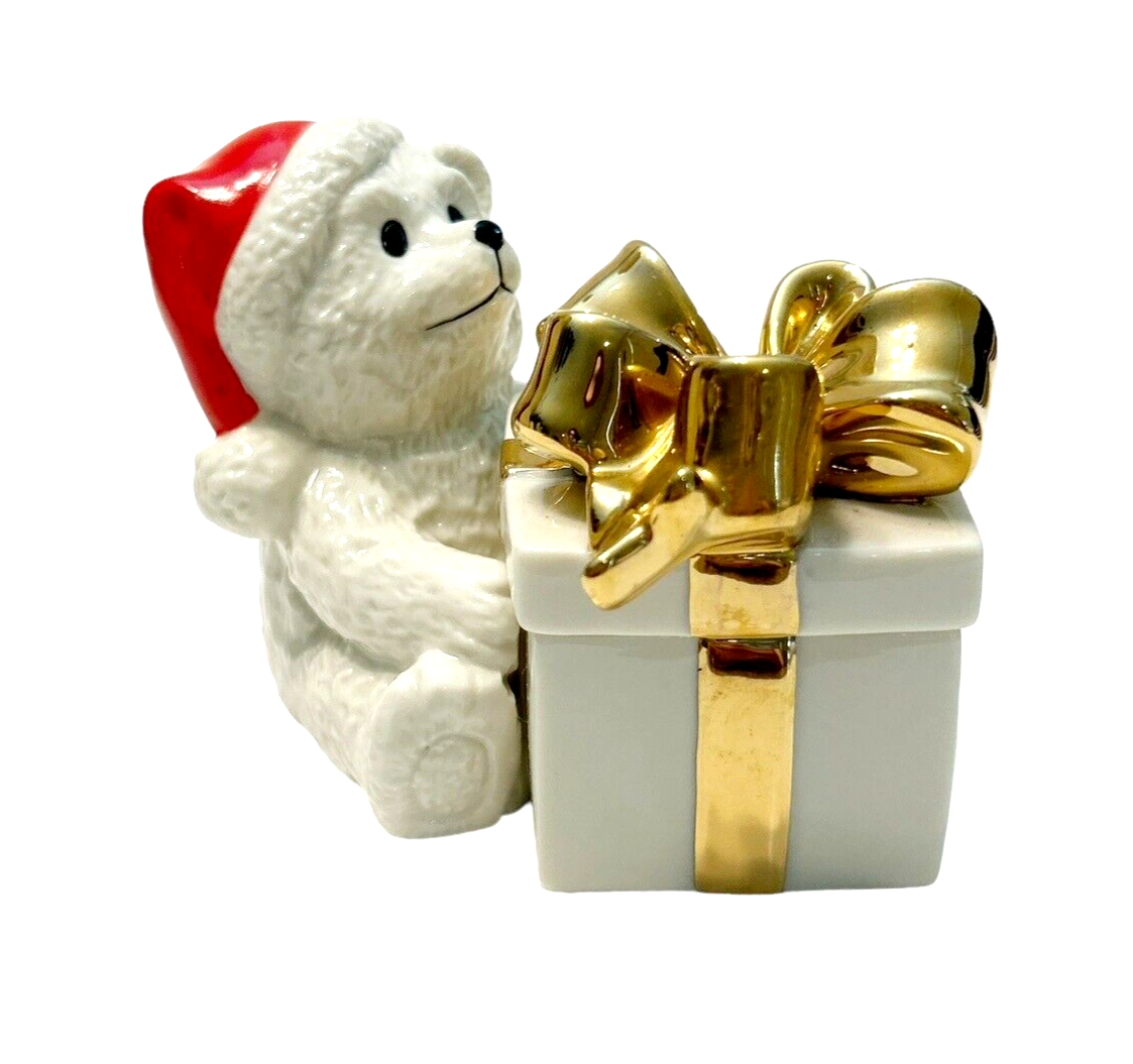 Mikasa Bear Gold Bow Trinket Covered Box Holiday Xmas Magic Fine Porcelain FK015