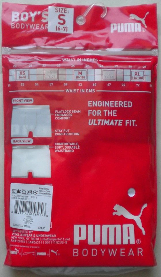 NUEVO EN PAQUETE PUMA BOYS 1 NEGRO 1 BLANCO BAÚL ROPA INTERIOR TALLA X-PEQUEÑO 4-5 $24 Foto 2 de 2