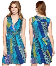Spense Petite Sleeveless Blue-Multi Printed Stretch Jersey Wrap Dress - $64