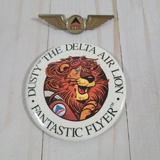 Vintage 60's - 80's Delta Airlines Jr Pilot Wings & Dusty Delta Air Lion Button