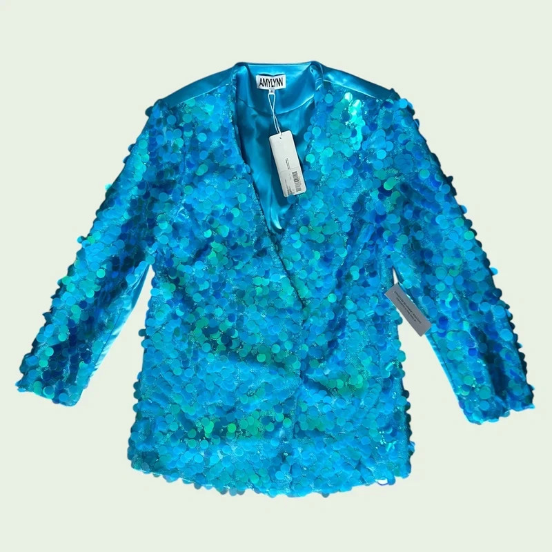 Amy Lynn Brooke Blue Disc Sequin Blazer Dress NWT - S