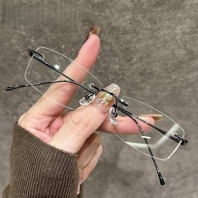 Rectangle Metal Eyeglass Frame Rimless Blue Light Blocking Glasses Men Women
