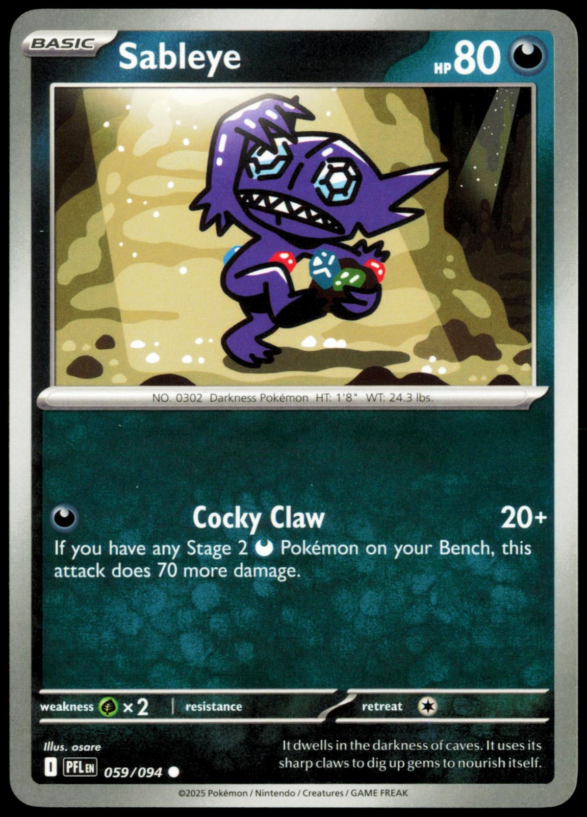 Sableye 059/094 Common Phantasmal Flames NM Pokemon PFL