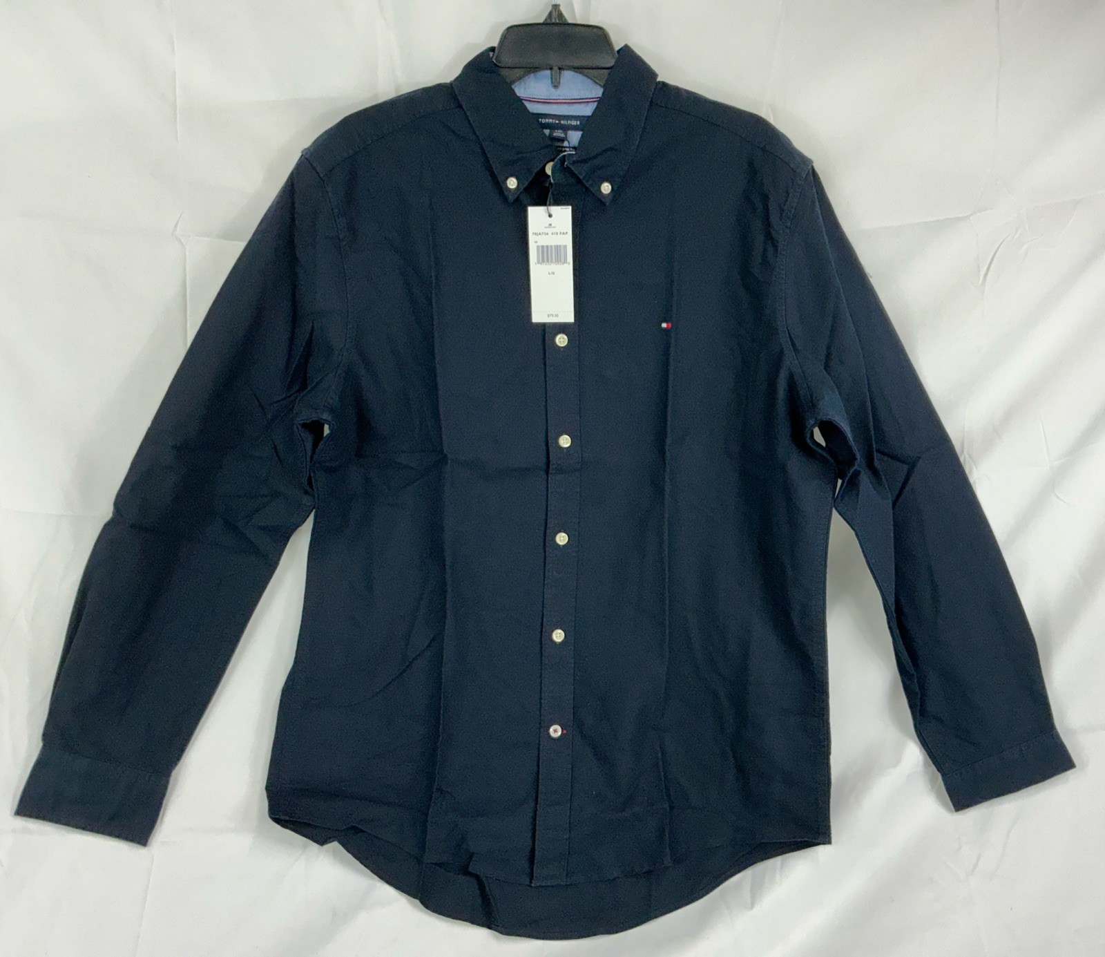 Tommy Hilfiger Men's Large Navy Button Up Shirt 100% Cotton