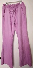 Love Tree Purple Linen Blend Wide Leg Smocked Waist Drawstring Pants M