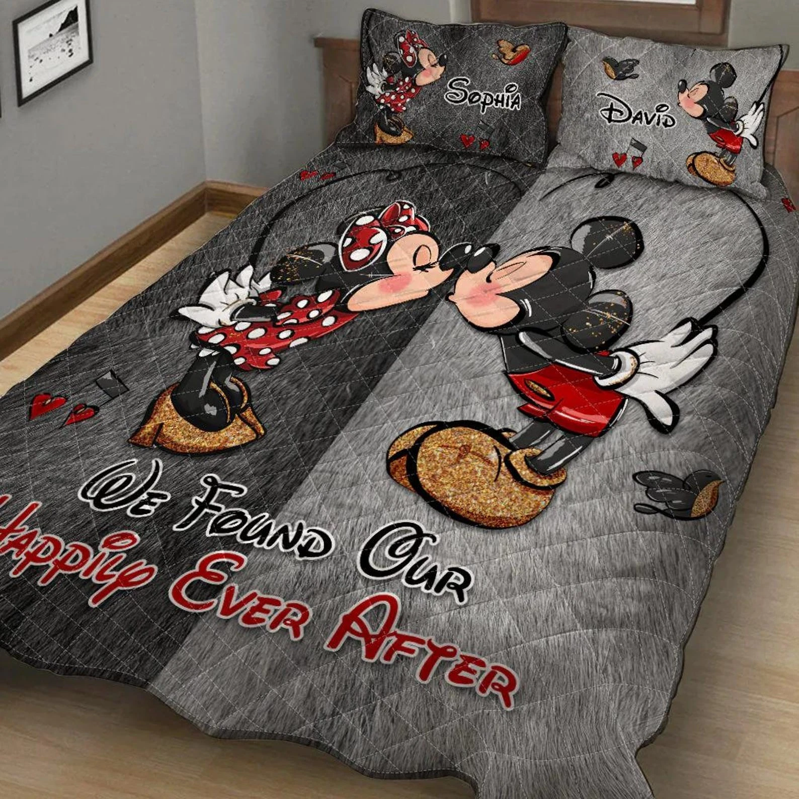 Personalized Mickey & Minnie Mouse We Found Our Happily Ever After Quilt Bed Set