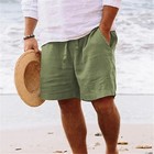 Men Linen Shorts Summer Beach Elastic Waist Casual Sports Gym Fitness Sweatpants