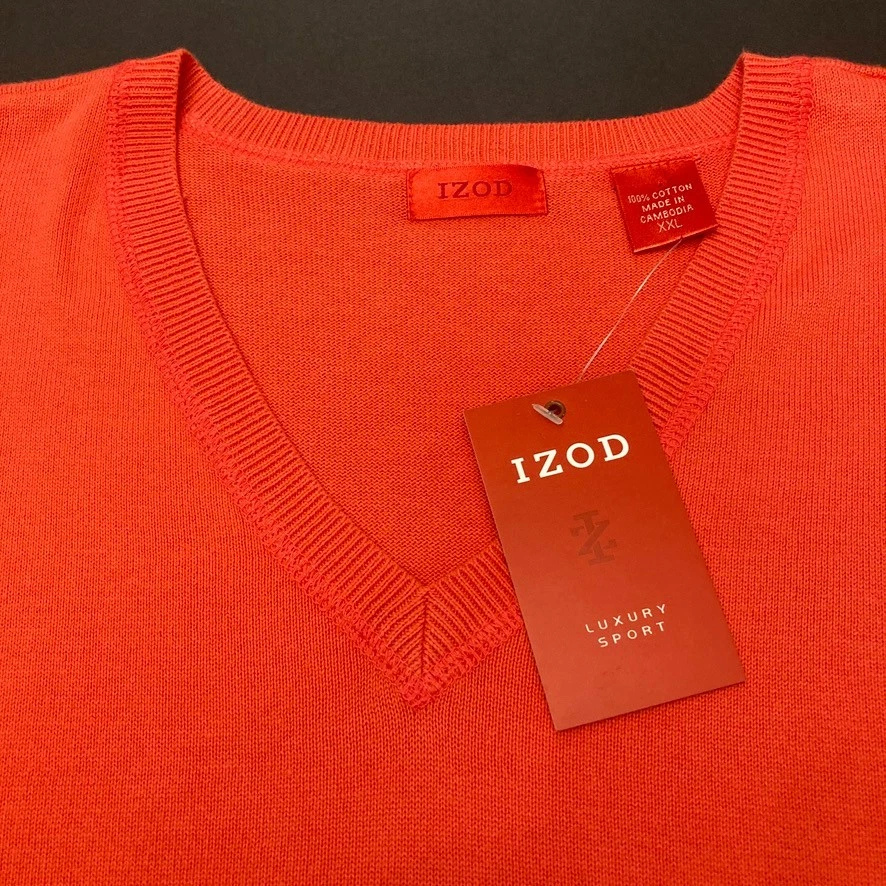 Chaleco Suéter Izod Luxury Sport Essential Para Hombre XXL Naranja 100% Algodón Cuello en V Nuevo con Etiquetas Foto 3 de 4