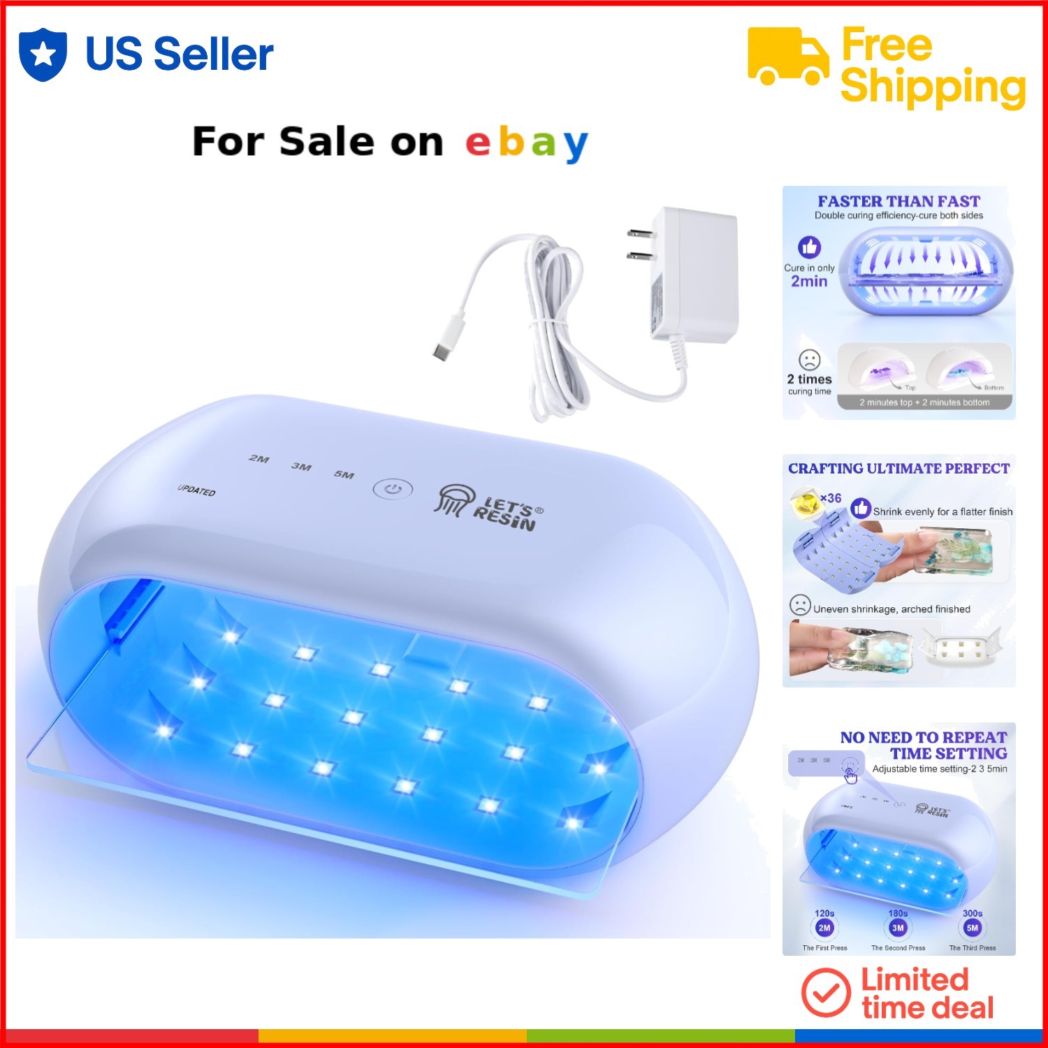 36W UV Resin Curing Lamp with 36 LEDs and 2-5 Min Timer for DIY Crafts