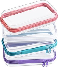 4 Pcs Hard Clear Zipper Case Makeup Bags Plastic Pencil Pouch Transparent