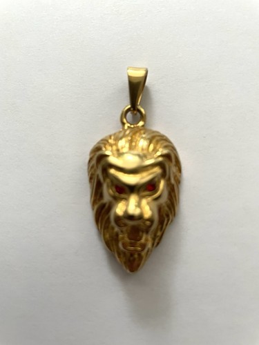 14K Gold Plate over Sterling Silver Lion Head Pendant With Ruby Eyes KYQ New - Picture 2 of 5