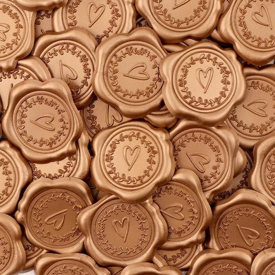 50Pcs Embossed Wax Seal Stickers,Gold Heart with Olive Branch Self Adhesive E...