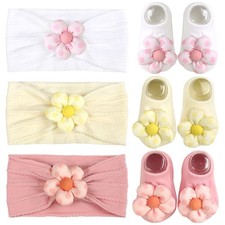 MIUXUESO Baby Girls Headbands and Socks Flower Hairbands Non-Slip Grips Socks