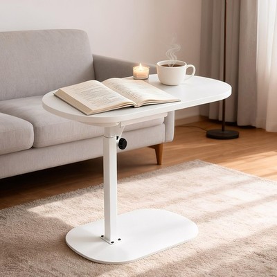 C-förmiger Beistelltisch, Beistelltisch für Sofa, 40 cm L x 22 B x 42 H, weiß