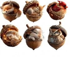 2026 New 6pcs Pine Cone Decoration,Forest Animal Acorn Ornaments   Cozy Forest C