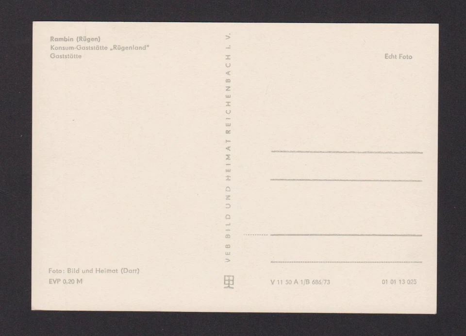 Rambin (Rügen) 1973 Konsum-Gaststätte Rügenland  ECHTFOTO / Altefähr Stralsund - Bild 2 von 2