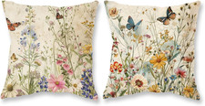 Spring Floral Pillow Covers 18X18 Inch Set of 2 Wild Flowers Plant Butter