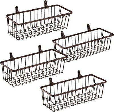Farmhouse Metal Wire Bin Basket with Handle - Small, 4 Pack - Rustic Home