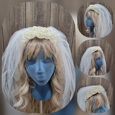 Vintage'80 Wedding Veil Headpieces Beaded /Floral 2 Tiered/28"