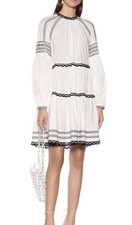 ULLA JOHNSON August Embroidered Tiered Mini Dress Puff Sleeve White Size 8