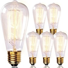 Lighting 60W ST64 Vintage Edison Light Bulb, 6-Pack