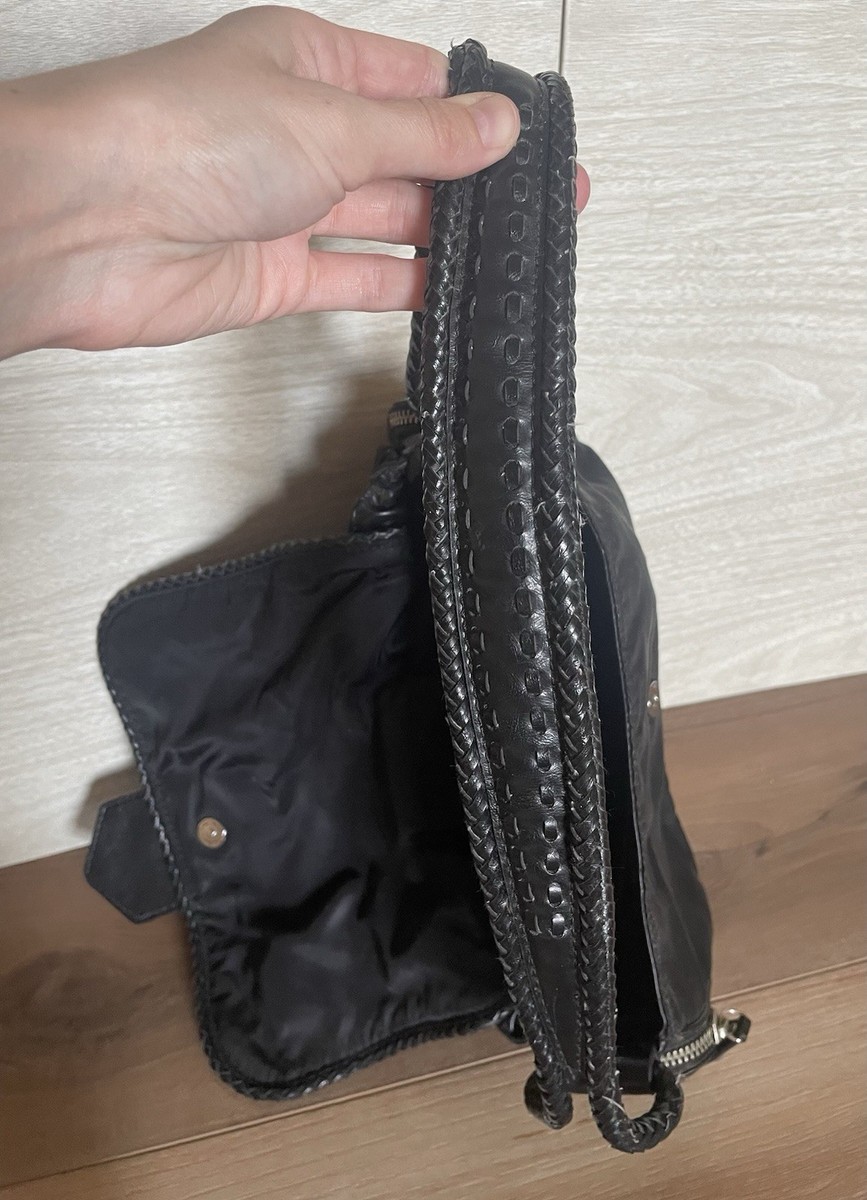 Francesco Biasia Y2K Black Nylon Leather Stitched Strap Shoulder