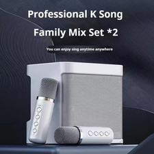 Karaoke Machine with 2 Wireless Dual Microphones Portable Boombox AUX TF Card 