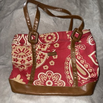 Dexter Red Brown Floral Paisley Shoulder Tote Bag 15'' x 12.5'' x 5'' Y2K 90s 2000s
