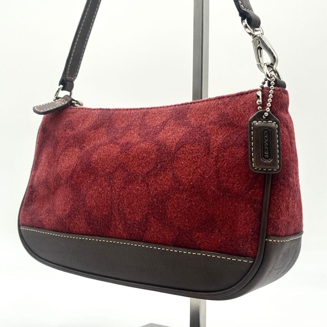 Vintage Coach Signature Wool Leather Accessory Pouch Handbag