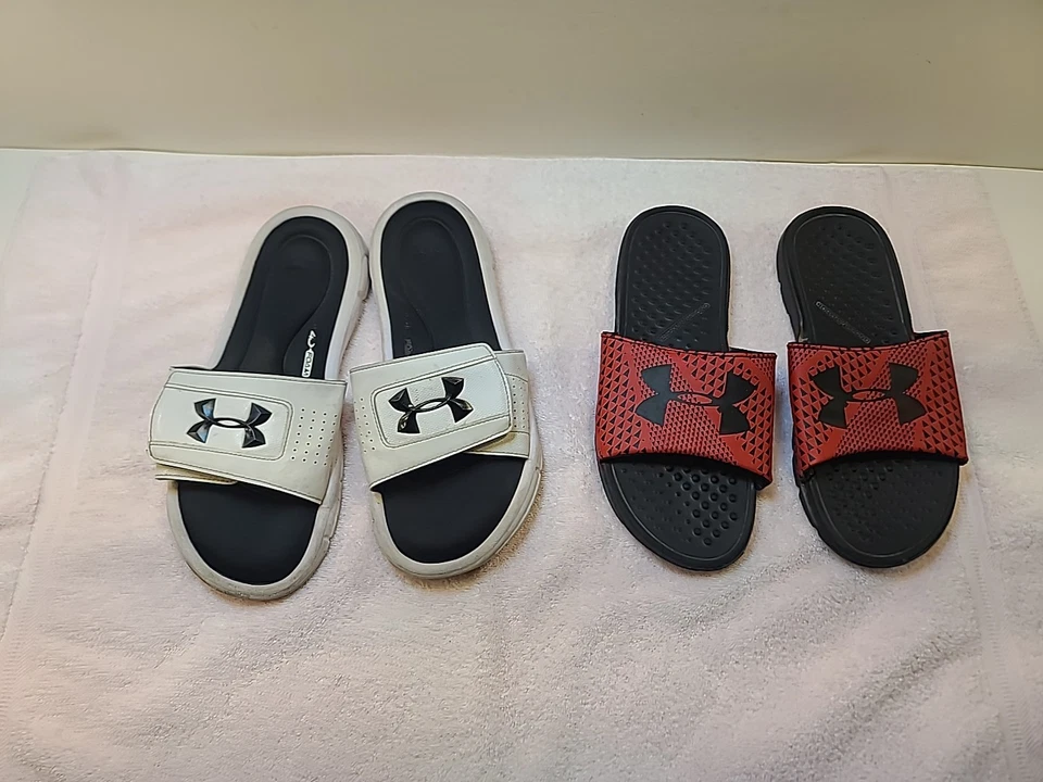 Sandálias slip-on Under Armour masculinas Ignite V tamanho 9 brancas espuma 4D e tamanho 8 - Imagem 2 de 4