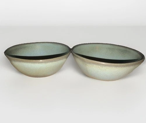 Vintage Frankoma Pottery Woodland Moss Set Of 2, 5X Cereal Soup Bowl Blue Green