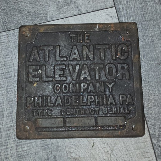 The Atlantic Elevator Company Cast Iron Plaque Plate, Philadelphia PA