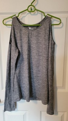 Old Navy Active Go Dry Womens Gray Cold Shoulder Long Sleeve Knit Top Size M