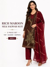 Rich Maroon Embroidered Salwar Suit 3 Piece Set Size S
