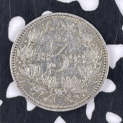 1892 South Africa 3 Pence Threepence Lot#F3311 Silver! Low Mintage