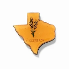 Vintage Luckenbach Texas Lapel Hat Pin State Shape with Bluebonnet Flower TX