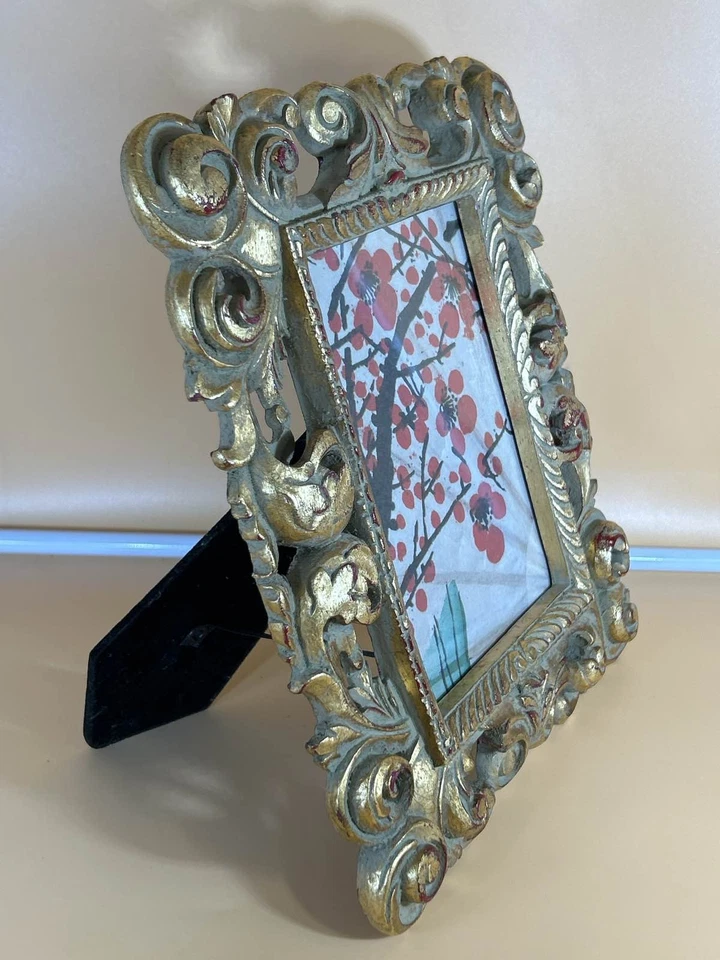 MARCO ORNAMENTADO ORO MADERA DORADA YESO BARROCO ROCOCÓ FLORAL. Vintage. 9” x 11”. Foto 4 de 4