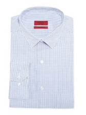 Nwt 90 Alfani Men'S Fitted White Blue Check Long-Sleeve Dress Shirt 15 32/33 M